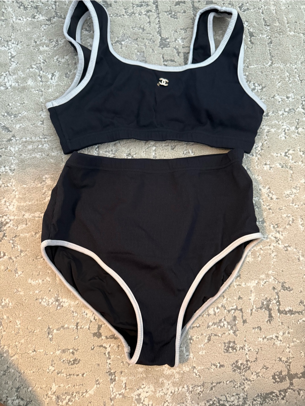 Chanel Black Ribbed Bikini Set with White Trim *reposhed